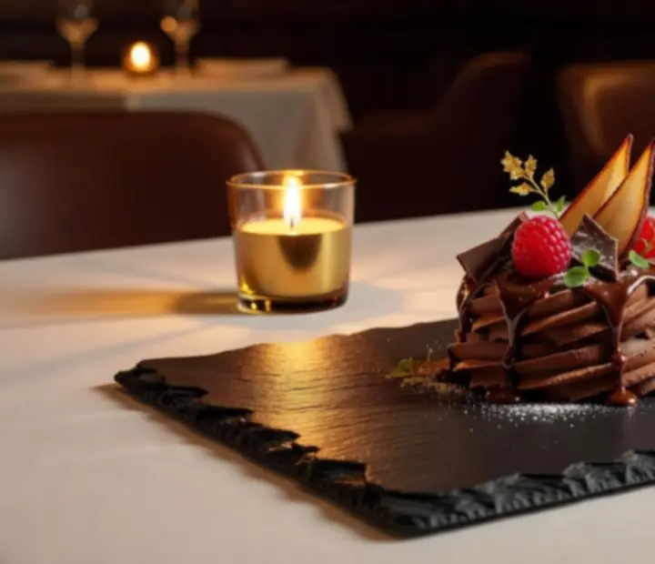 Kézműves fine dining desszert elegáns tálalásban