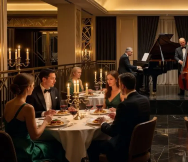Élő jazz zenekar luxus éttermi környezetben