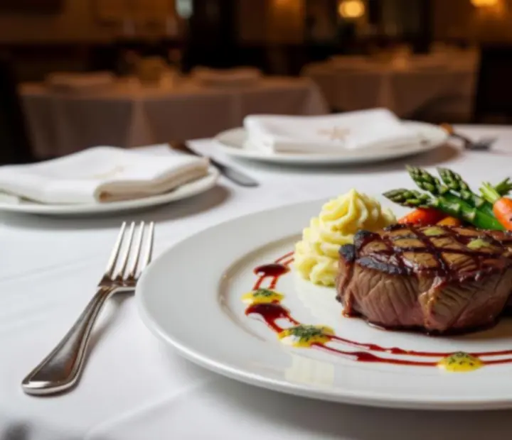 Prémium steak elegáns tálalásban, fine dining köretekkel